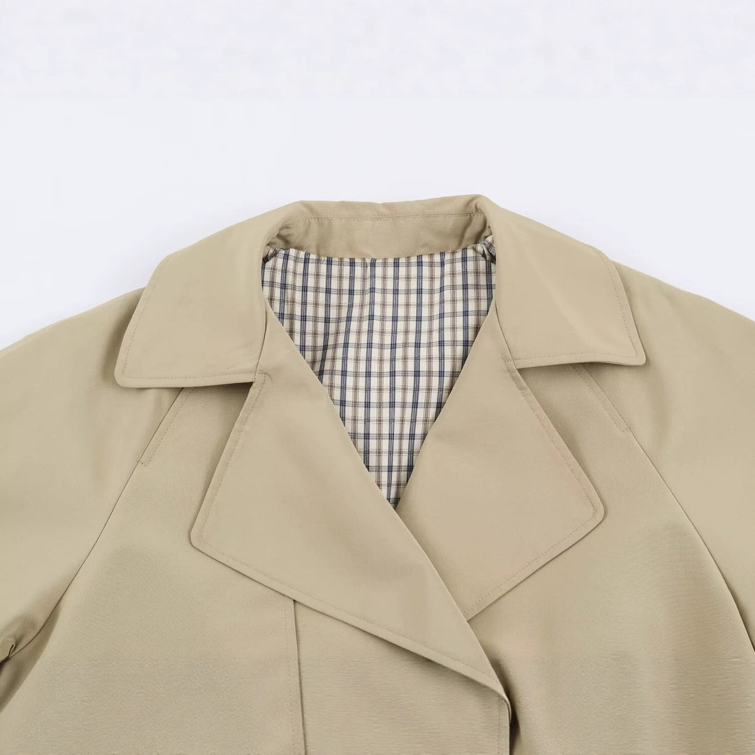 Damen Kurzer Oversize-Trenchcoat mit Tunnelzug-Taille und breitem Revers Drune