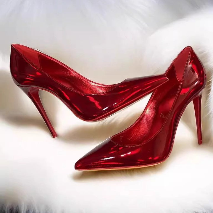 Damen spitze Lack-Pumps mit hohem Stiletto-Absatz Drune