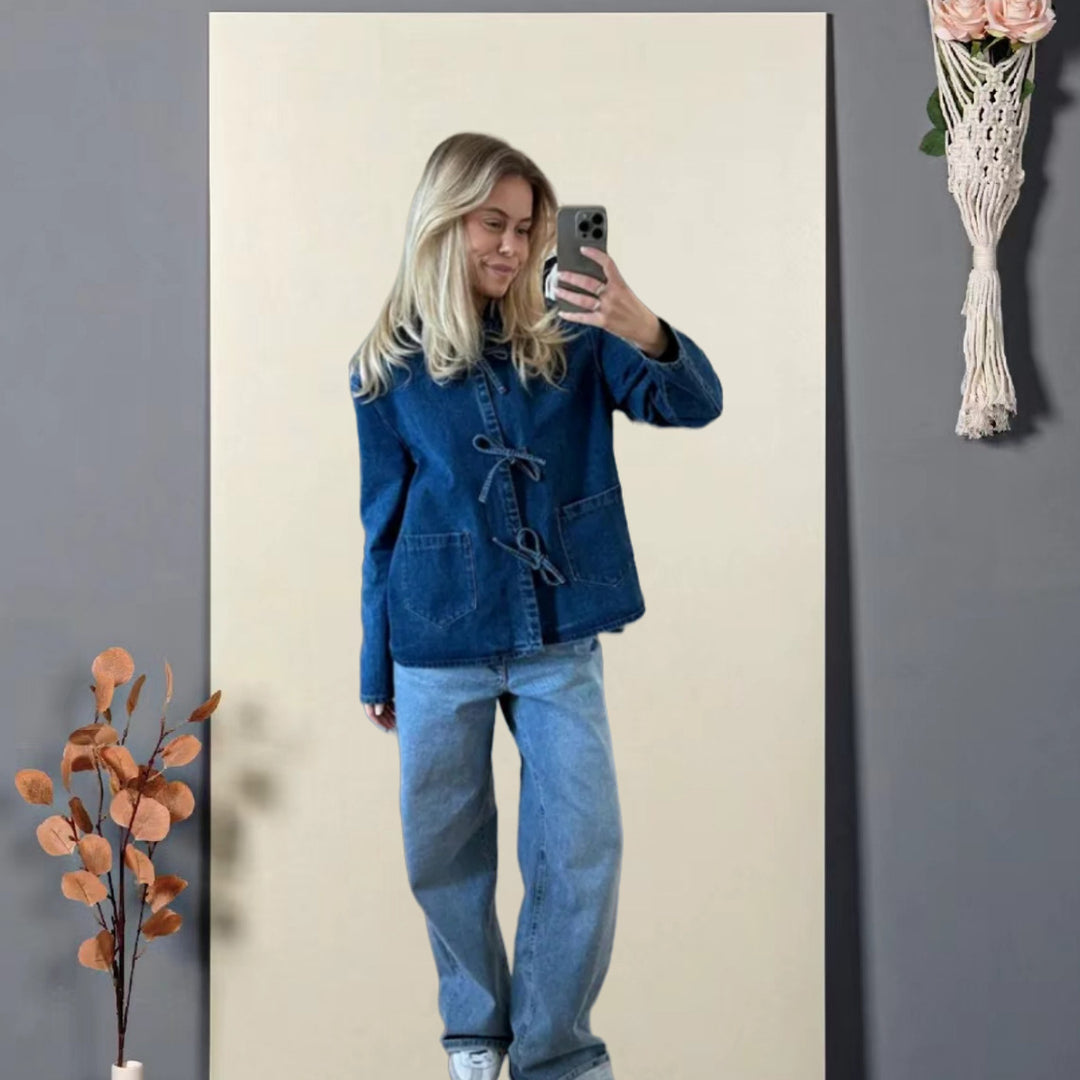 Damen Jeansjacke mit dekorativen Schleifen und praktischen Taschen Drune
