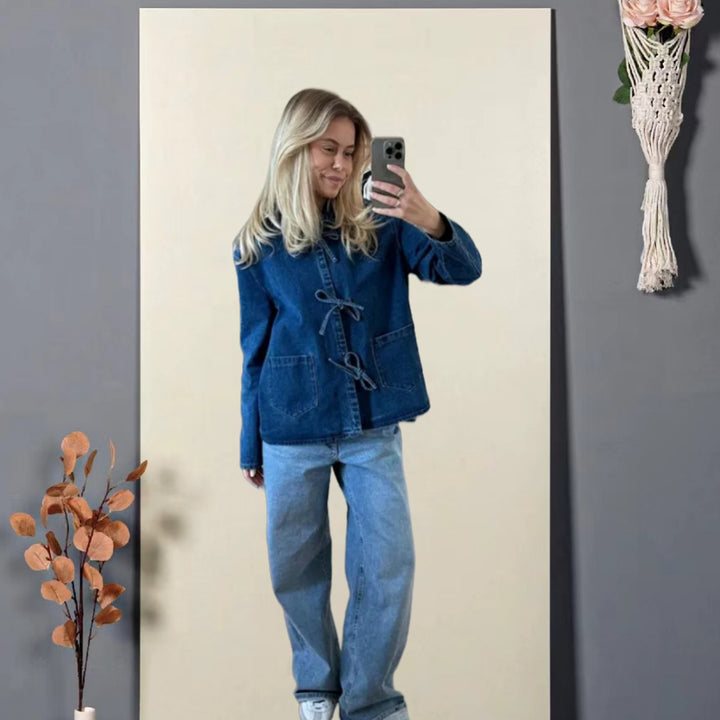 Damen Jeansjacke mit dekorativen Schleifen und praktischen Taschen Drune