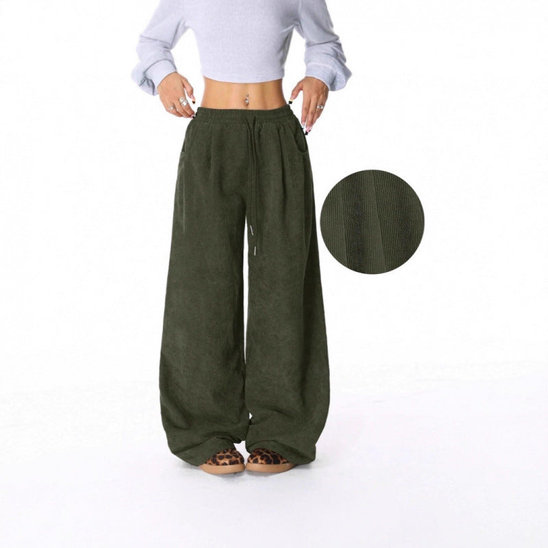 Damen Weite Cordhose mit hohem elastischem Bund und Kordel Drune