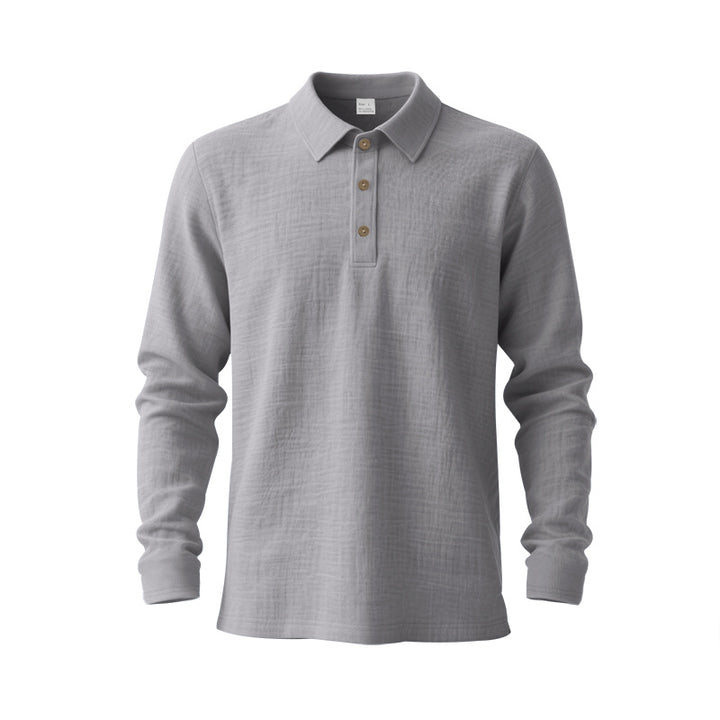 Herren nan Langarm-Poloshirt aus Baumwollgaze mit Hemdkragen, Dreiknopfleiste und entspannter Passform Drune