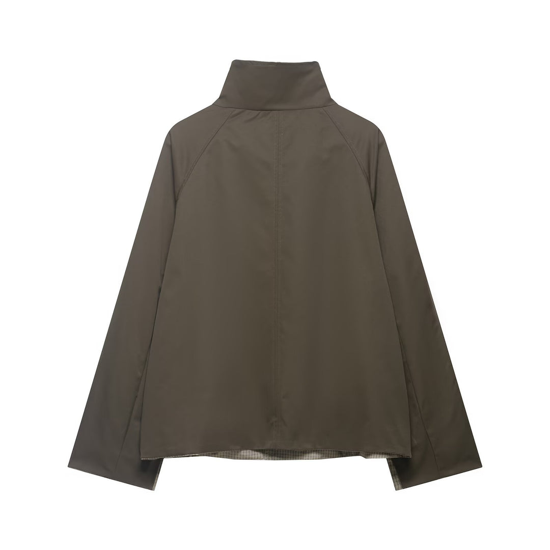 Herren Kurze wasserabweisende Übergangsjacke mit hohem Stehkragen, asymmetrischer Knopfleiste und Raglanärmeln Drune