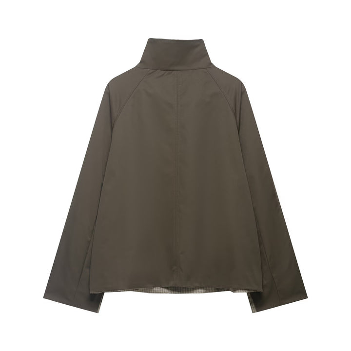 Herren Kurze wasserabweisende Übergangsjacke mit hohem Stehkragen, asymmetrischer Knopfleiste und Raglanärmeln Drune