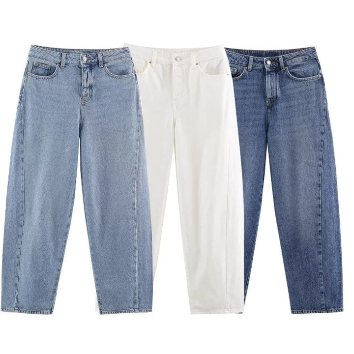 Damen High‑Waist Relaxed‑Fit Mom‑Jeans mit weitem Bein und 5‑Pocket Drune