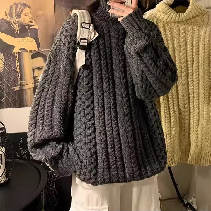 Damen Grobstrickpullover mit hohem Kragen und Zopfmuster Drune