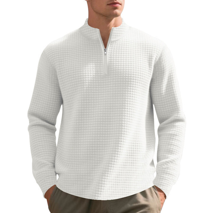 Herren nan City-Thermo-Pullover mit kurzem Reißverschluss Stehkragen und feiner Quadratstruktur Drune