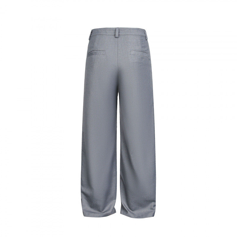 Damen Weite Bundfalten-Hose mit hoher Taille und sichtbarer Knopfleiste Drune