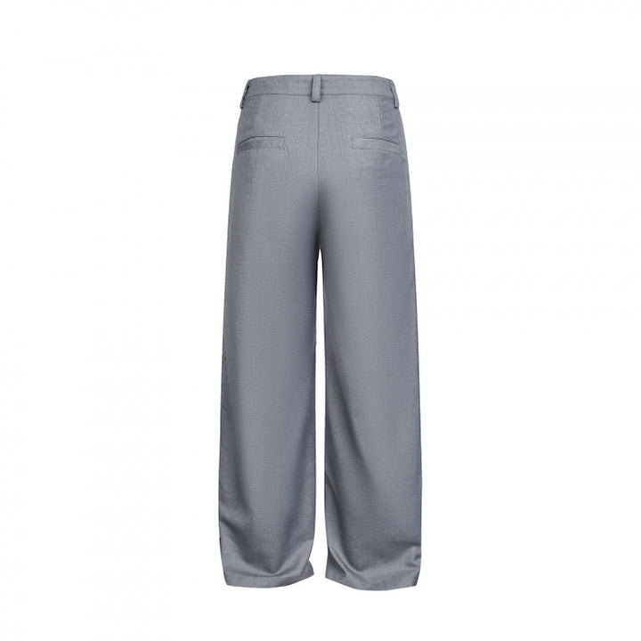 Damen Weite Bundfalten-Hose mit hoher Taille und sichtbarer Knopfleiste Drune