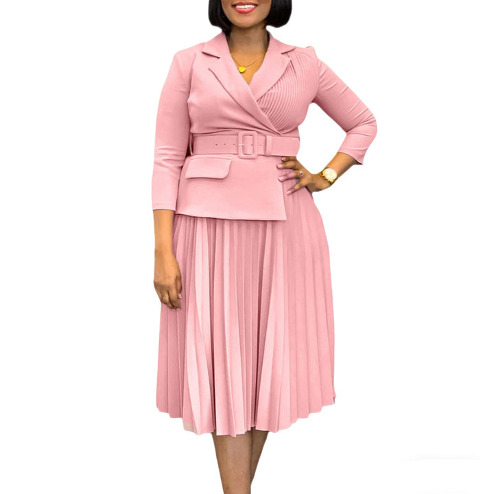 Damen Plissee Blazer-Kleid mit gleichzeitigem Taillengürtel Drune