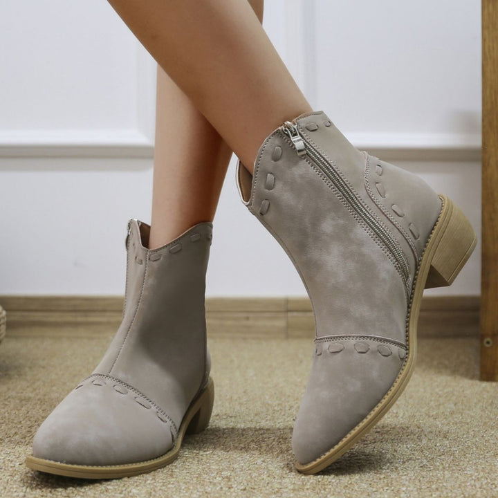 Damen elegante Stiefeletten mit modischen Ziernähten und praktischen Reißverschluss Drune