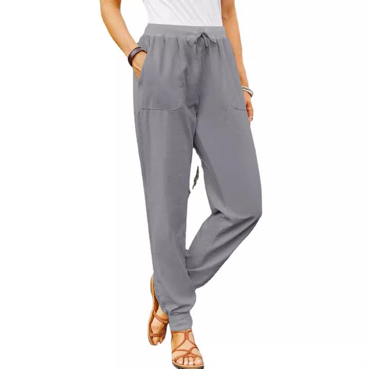 Damen entspannte Leinenhose mit verstellbarem Bund und praktischen Taschen Drune