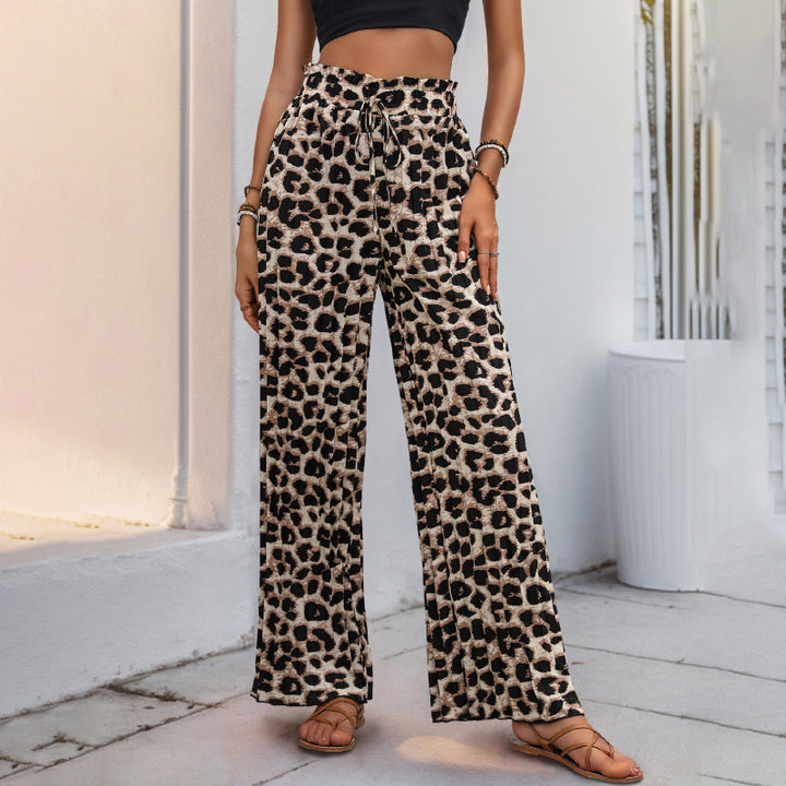 Damen Leichte Palazzo-Hose mit elastischem Bund, Bindekordel und Animal-Print Drune