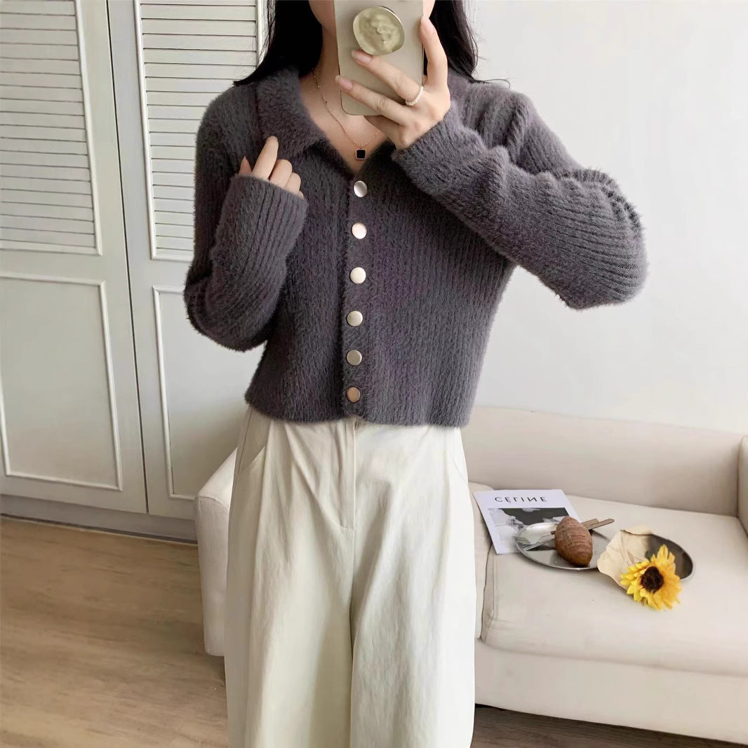 Damen Modische Kurzstrickjacke mit Knopfdetails und V-Ausschnitt Drune