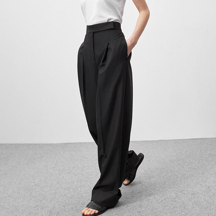 Damen Elegante, lockere Hosen mit hohem Bund und Falten Drune