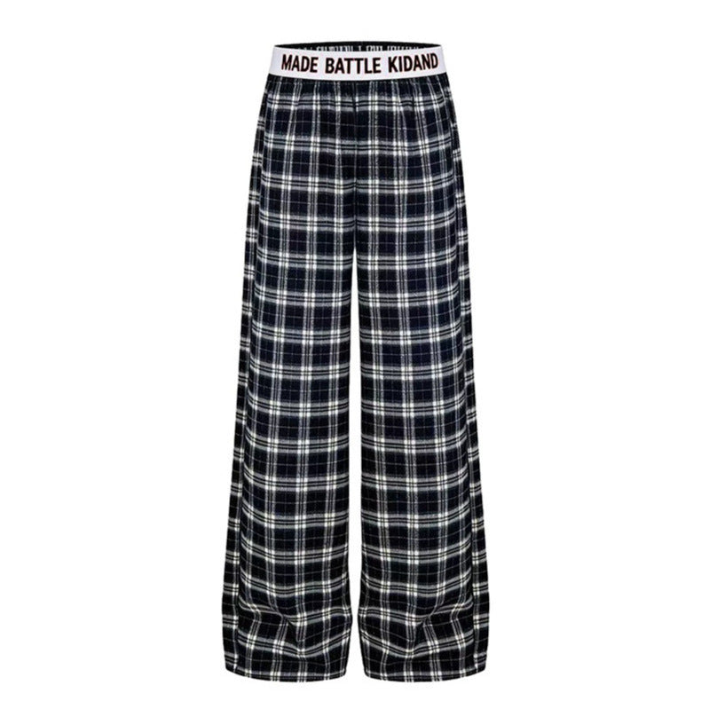 Damen Weite Lounge-Hose mit Karomuster und elastischem Logobund Drune