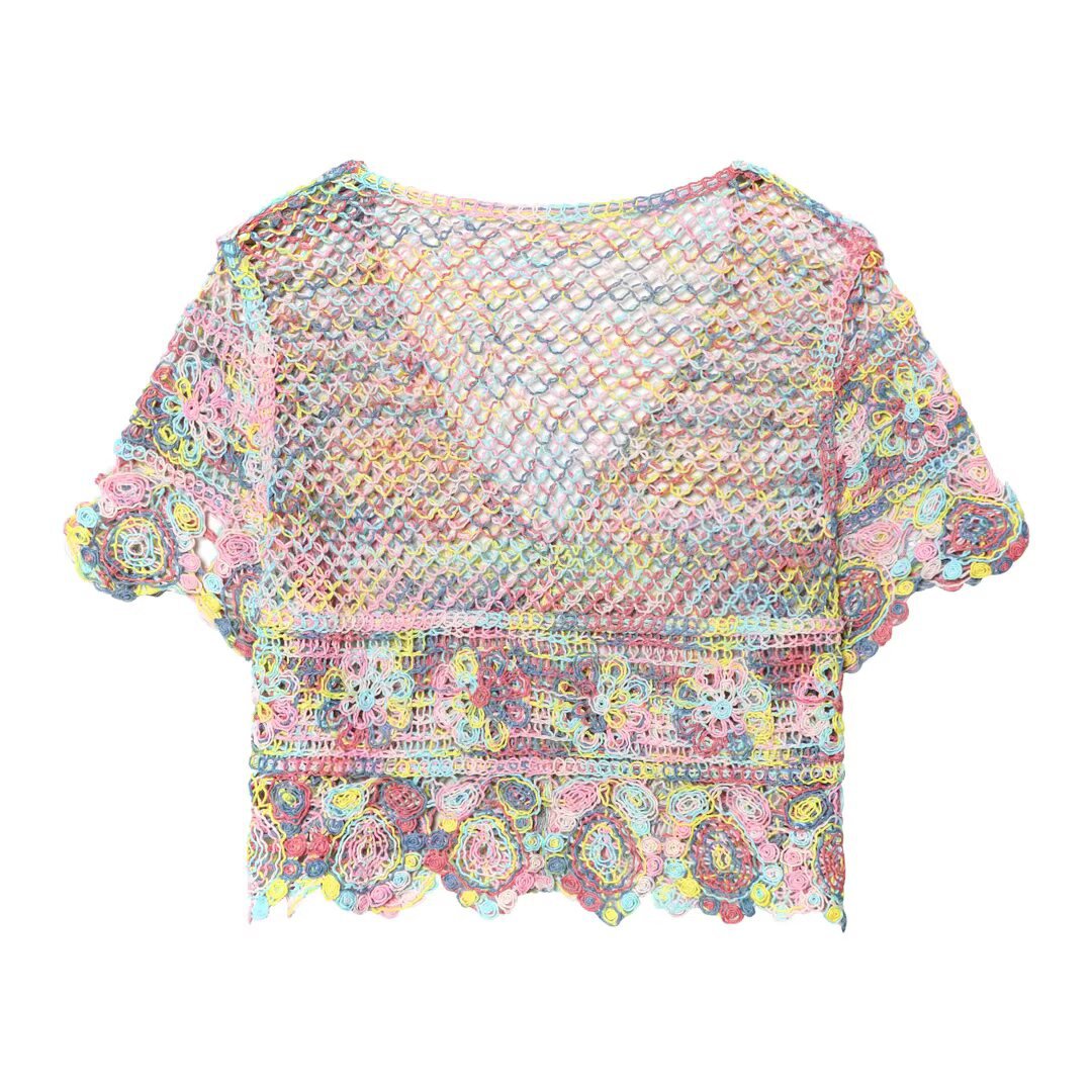 Damen luftiger Spitzen-Crochet-Cardigan mit buntem Häkelmuster Drune