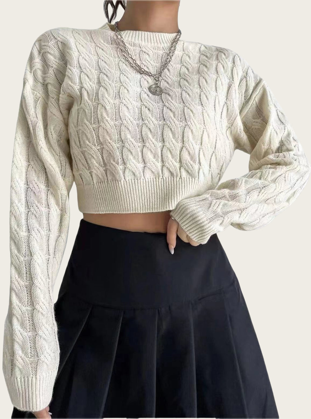Damen kuscheliger Cropped Pullover mit Zopfmuster Drune