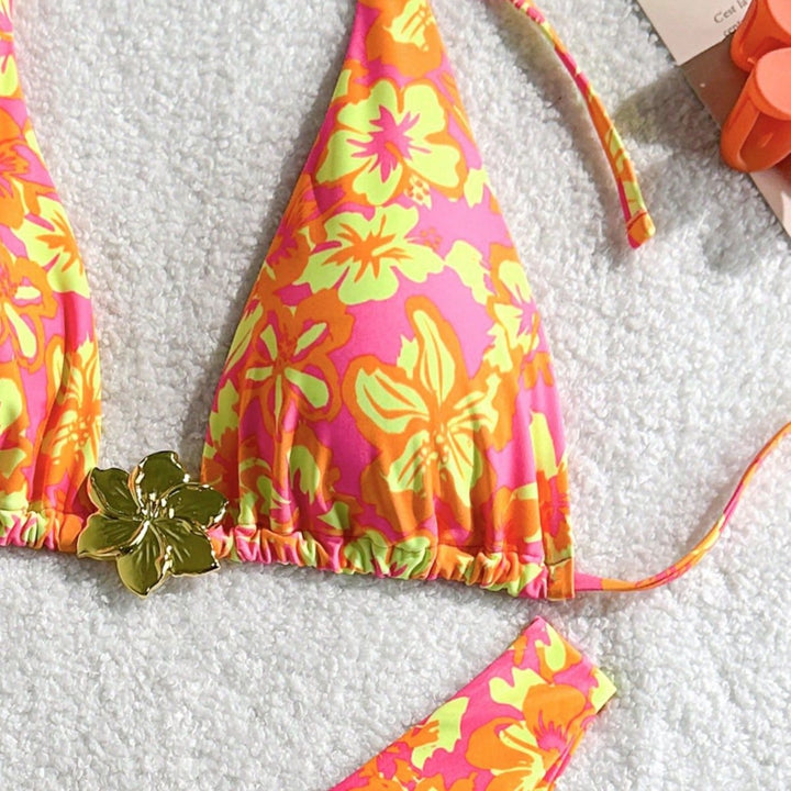 Damen Triangel-Bikini mit verspieltem Blumenmuster Drune