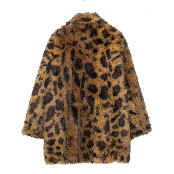 Damen nan langer Kunstfell-Mantel im Leopardenprint mit Oversize-Schnitt und kuscheliger Innenfutter-Qualität Drune