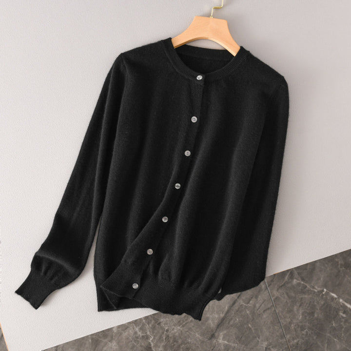 Damen Leichter Rundhals-Knopfcardigan in Kaschmiroptik mit feiner Rippkante und lässiger Silhouette Drune