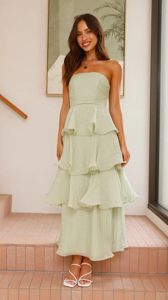 Drune | Strapless Tiered Kleid Rückenfreies Schichten Design Eleganter Fließender Schnitt