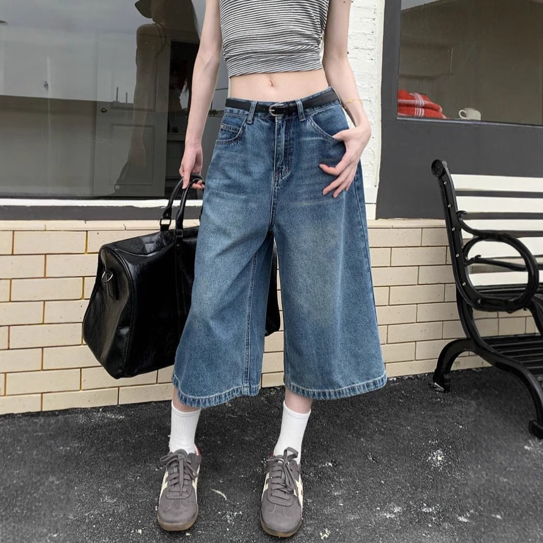 Damen Weit geschnittene Jeans Culottes Drune