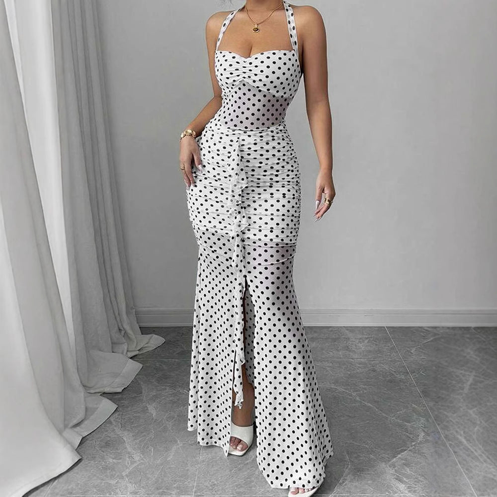 Damen Maxikleid mit schickem Pünktchenmuster und elegantem Neckholder Drune