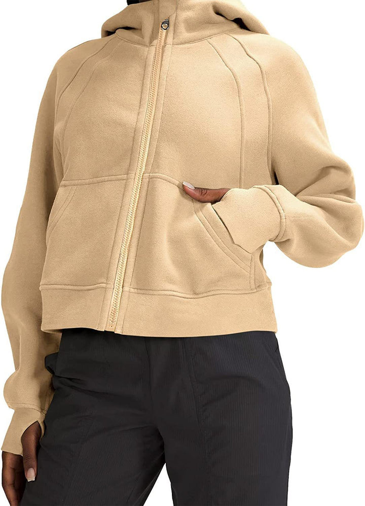 Damen lässige Kapuzenjacke mit nach unten gerafftem Schnitt und praktischen Taschen Drune