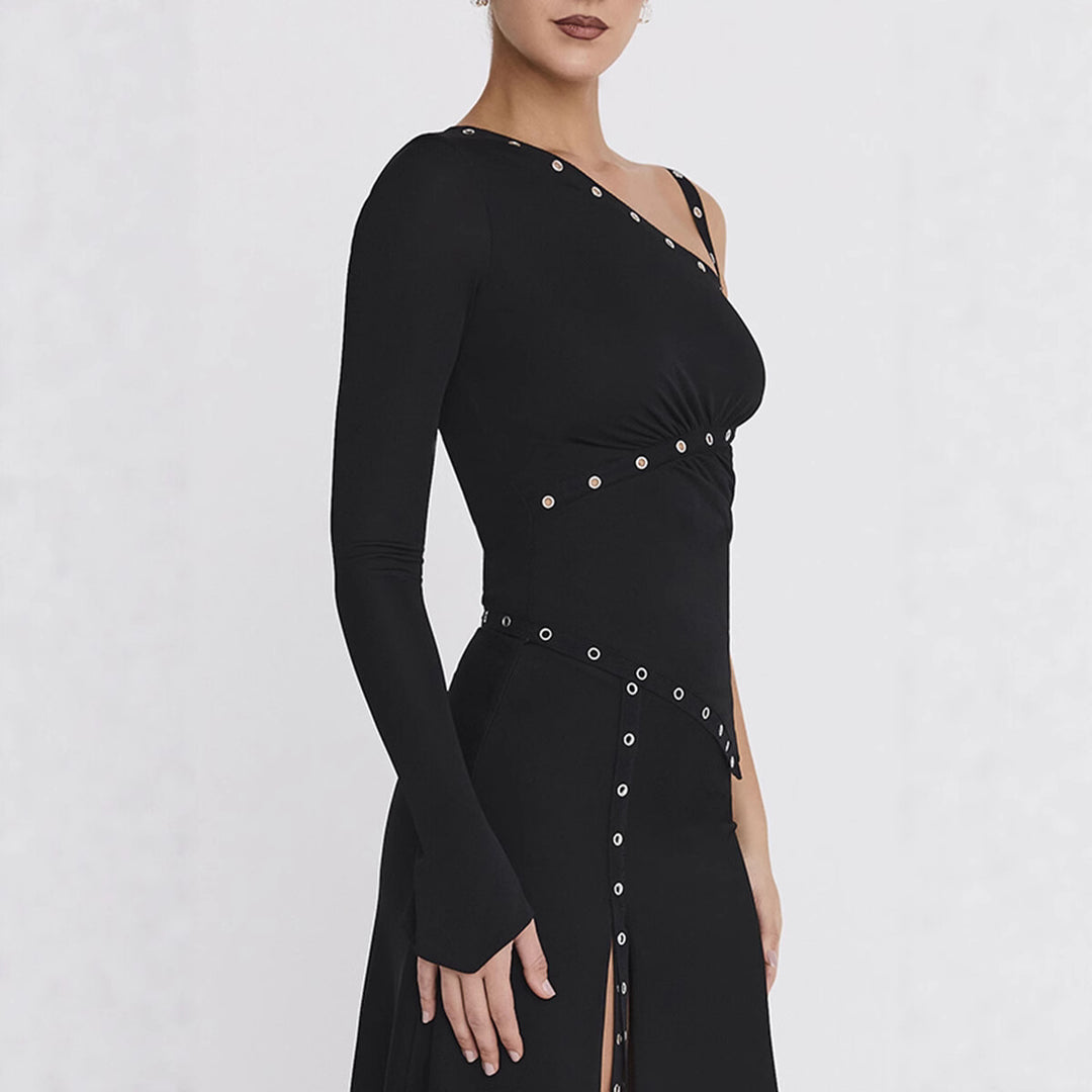Damen Elegantes Oberteil mit asymmetrischem Schnitt und dekorativen Ösen Drune