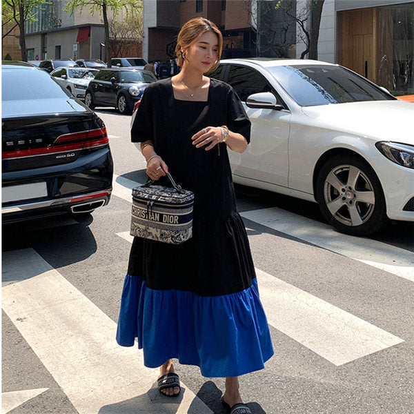 Damen Stufen-Maxi-Kleid mit Volants, Eingrifftaschen und lockerem Schnitt Drune