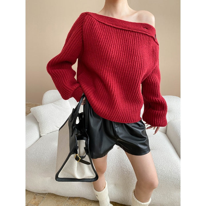 Damen gemütlicher Strickpullover mit elegantem Überhang Drune