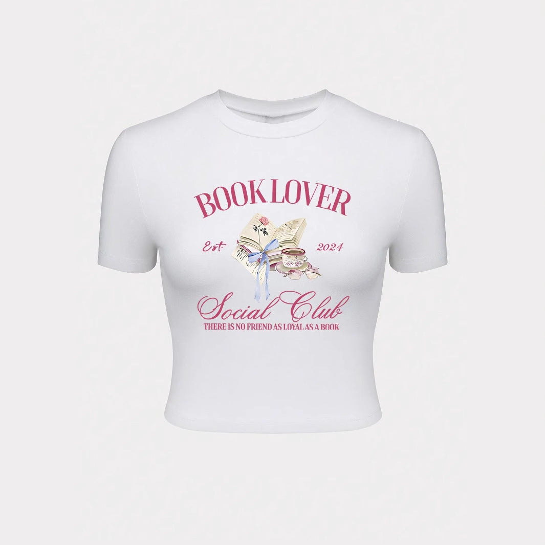Damen Crop-T-Shirt mit kreativem Buchliebhaber-Design und modernem Aufdruck Drune