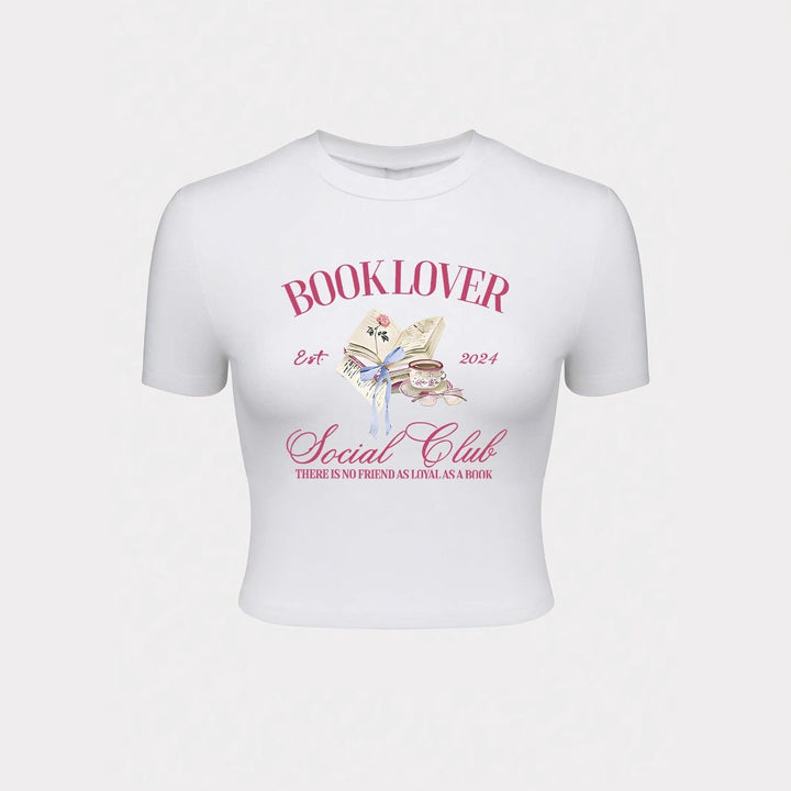 Damen Crop-T-Shirt mit kreativem Buchliebhaber-Design und modernem Aufdruck Drune