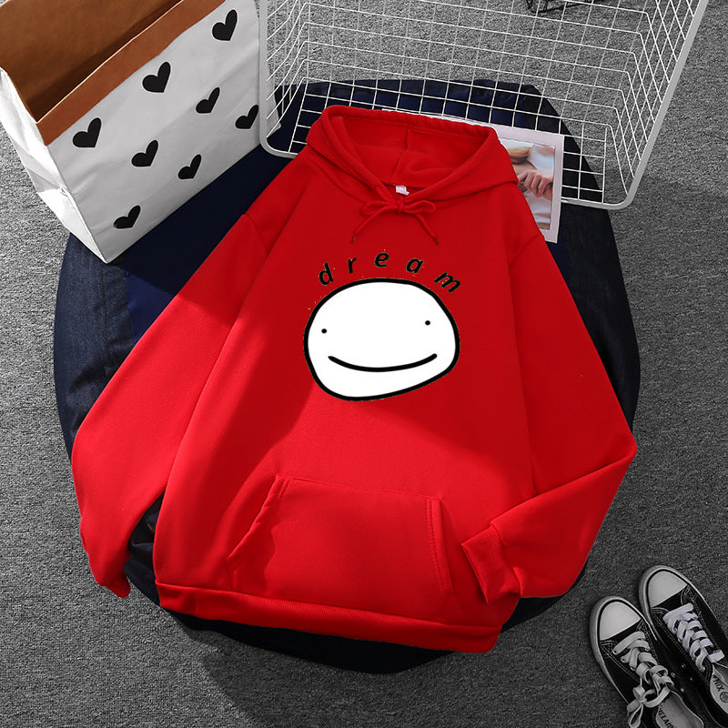 Unisex nan Oversize-Kapuzenpullover mit minimalistischem Smiley-Print, weichem Fleece-Innenfutter und praktischer Kängurutasche Drune