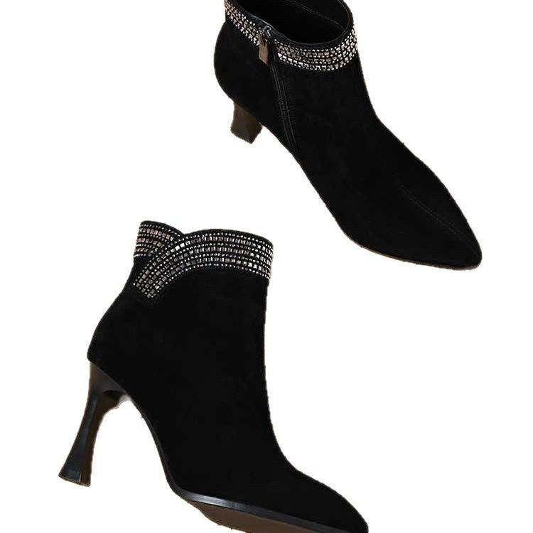 Damen Elegante Stiefeletten mit Glitzerband Drune