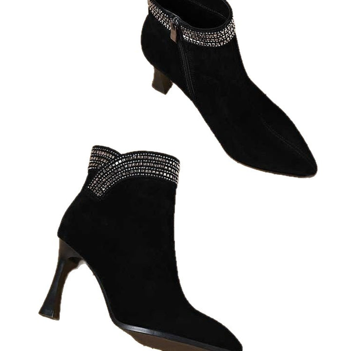 Damen Elegante Stiefeletten mit Glitzerband Drune
