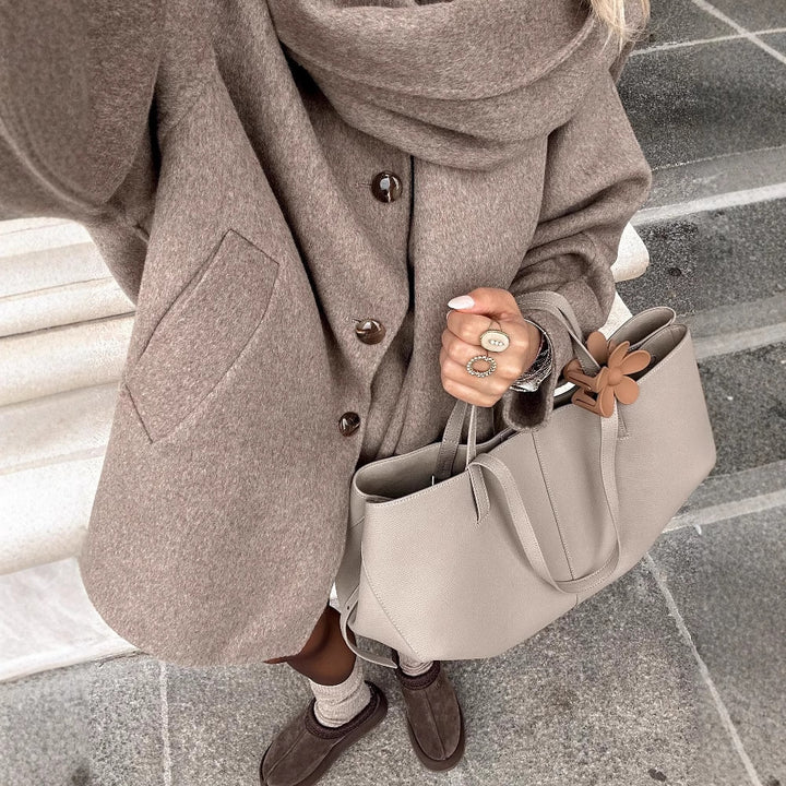 Damen modische Wolljacke mit oversized Schnitt und elegantem Revers Drune