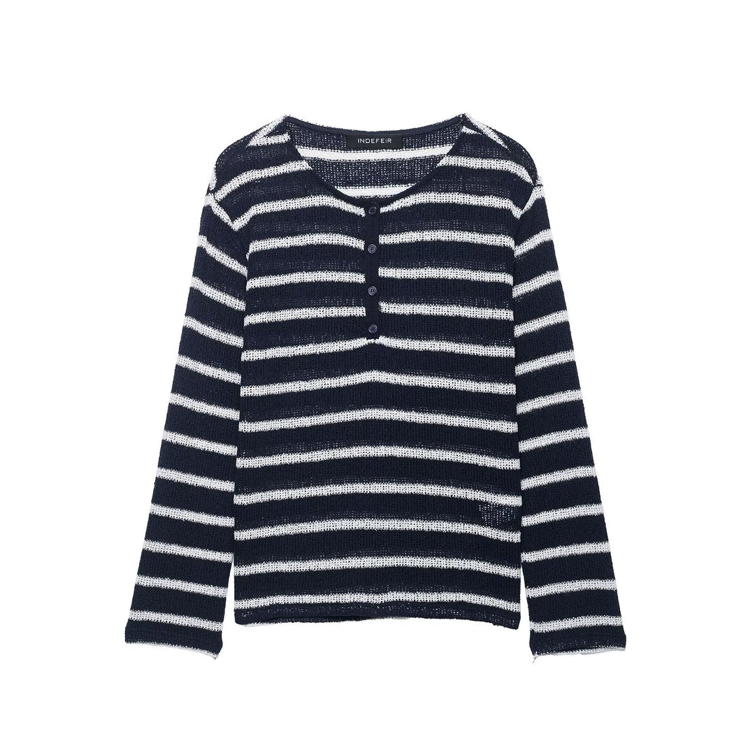 Damen Streifensweater mit Knopfleiste und leichtem Strukturstrick Drune