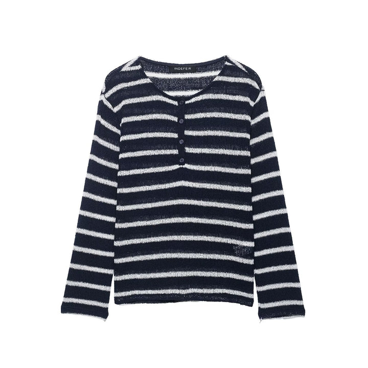 Damen Streifensweater mit Knopfleiste und leichtem Strukturstrick Drune