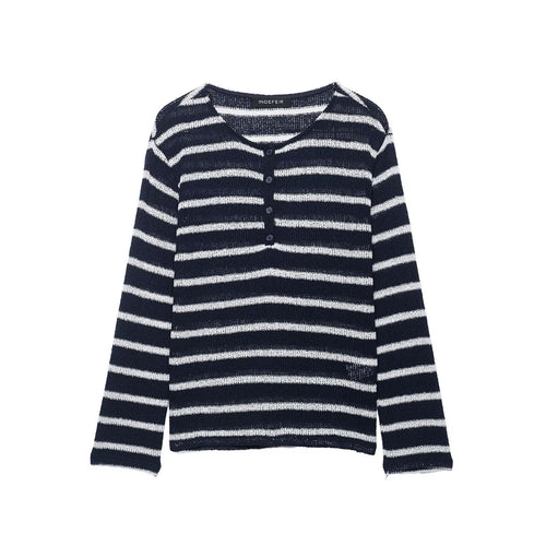 Damen Streifensweater mit Knopfleiste und leichtem Strukturstrick Drune