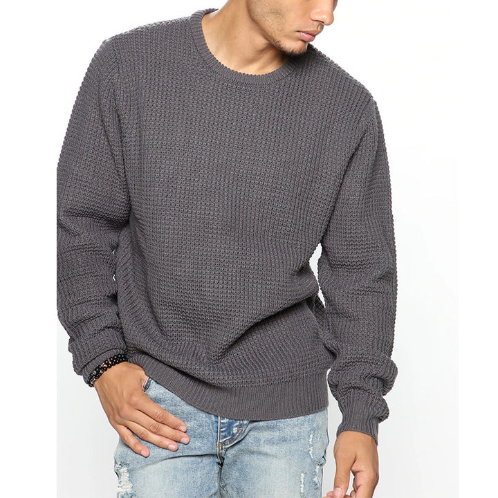 Herren Grobgestrickter Rundhals-Pullover mit Körbchenmuster und Relaxed-Fit Drune