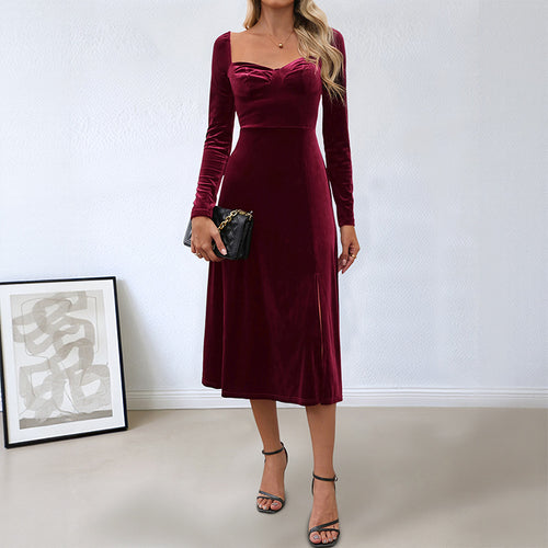 Damen Elegantes Maxikleid mit tiefem Ausschnitt und Schlitz Drune