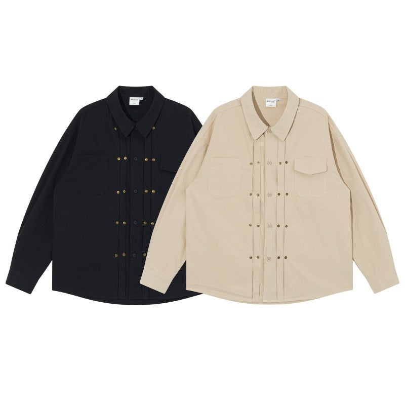 Herren Oversize-Hemdjacke im Workwear-Stil mit Ziersteppungen und Metallnieten Drune