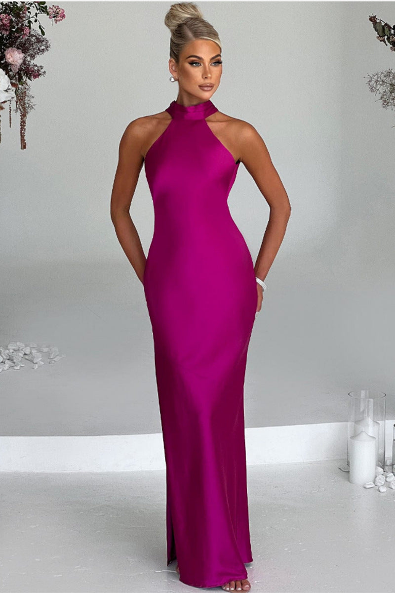 Damen Elegantes Neckholder-Maxikleid mit schlankem Schnitt und seitlichem Schlitz Drune