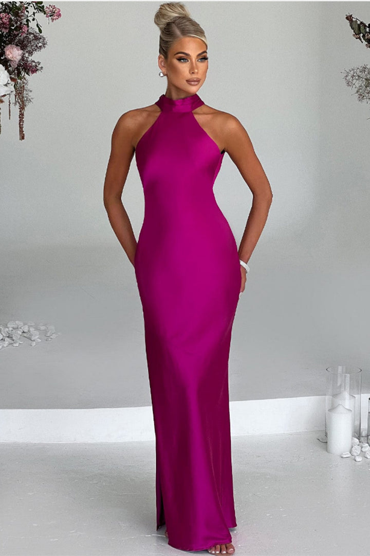 Damen Elegantes Neckholder-Maxikleid mit schlankem Schnitt und seitlichem Schlitz Drune