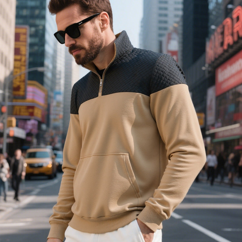 Herren nan gesteppter Halbzip Sweater mit Kängurutasche und Stehkragen Drune