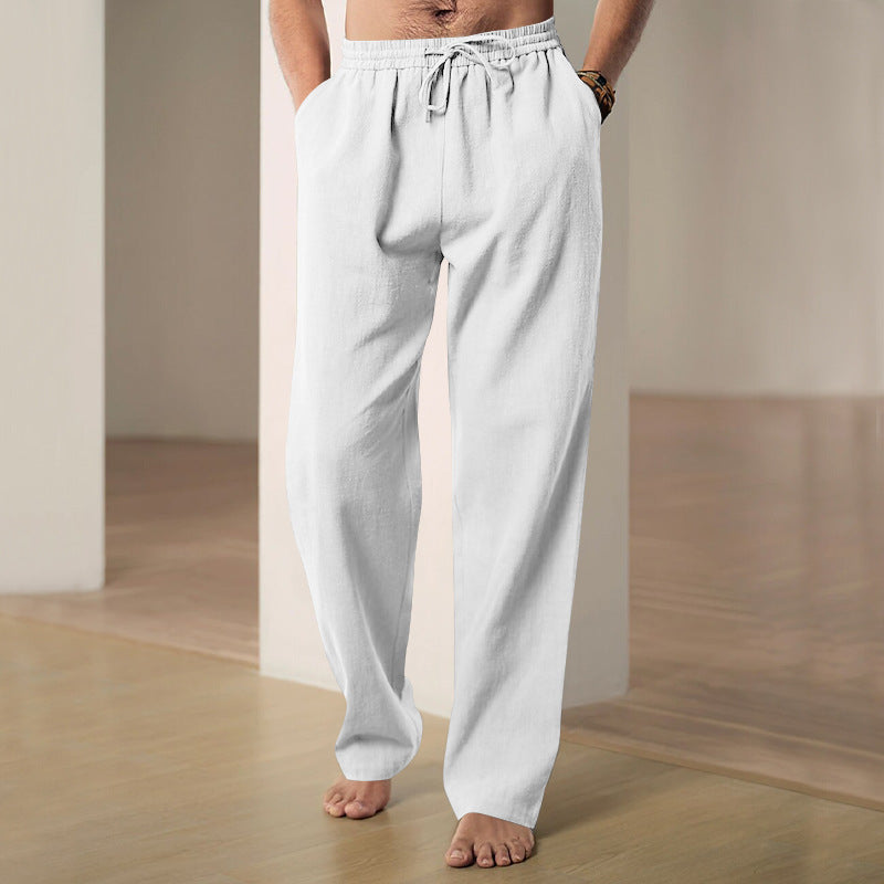 Herren komfortable Leinen-Loungehose mit extra weitem Bein, verstellbarem Kordelbund und atmungsaktiver Sommerqualität Drune