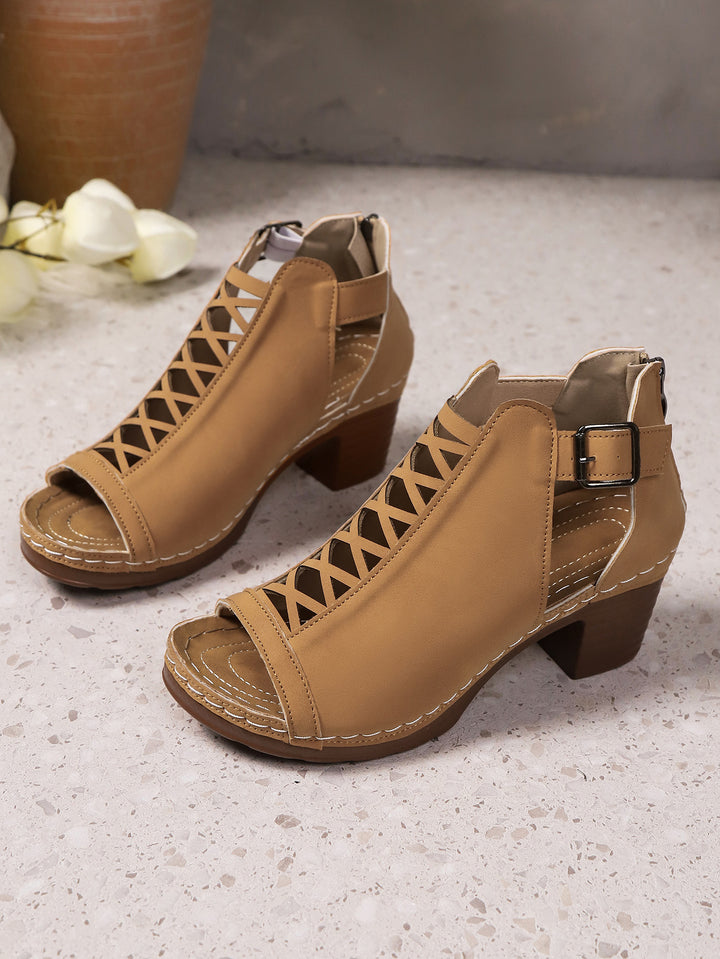 Damen nan Riemchen-Sandalette mit gekreuztem Riemchenmuster, Fersenreißverschluss und gepolstertem Komfortfußbett Drune
