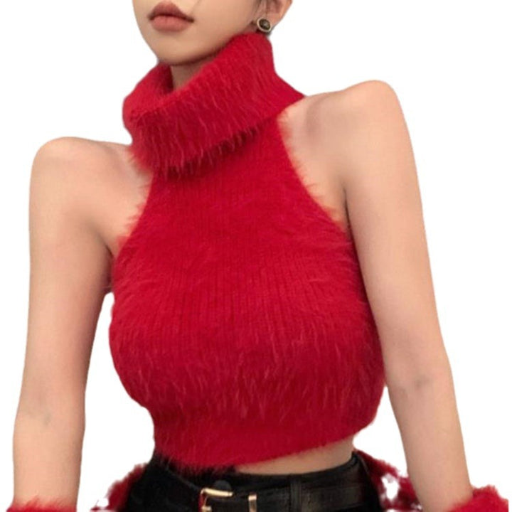 Damen Flauschiger Cropped Pullover mit Stehkragen und Oversize-Ärmeln Drune